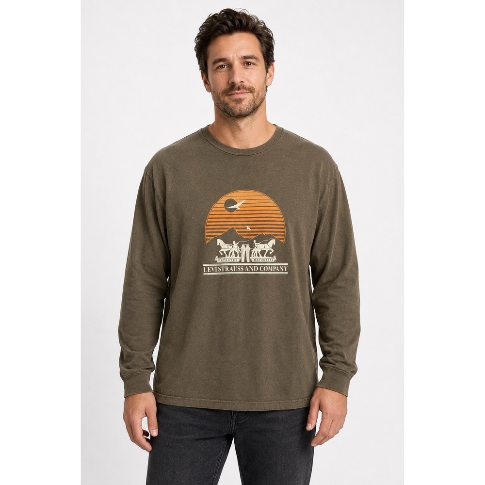 Levi's Men's XXL Olive Green Long Sleeve Sunset Mountain Graphic T-Shirt